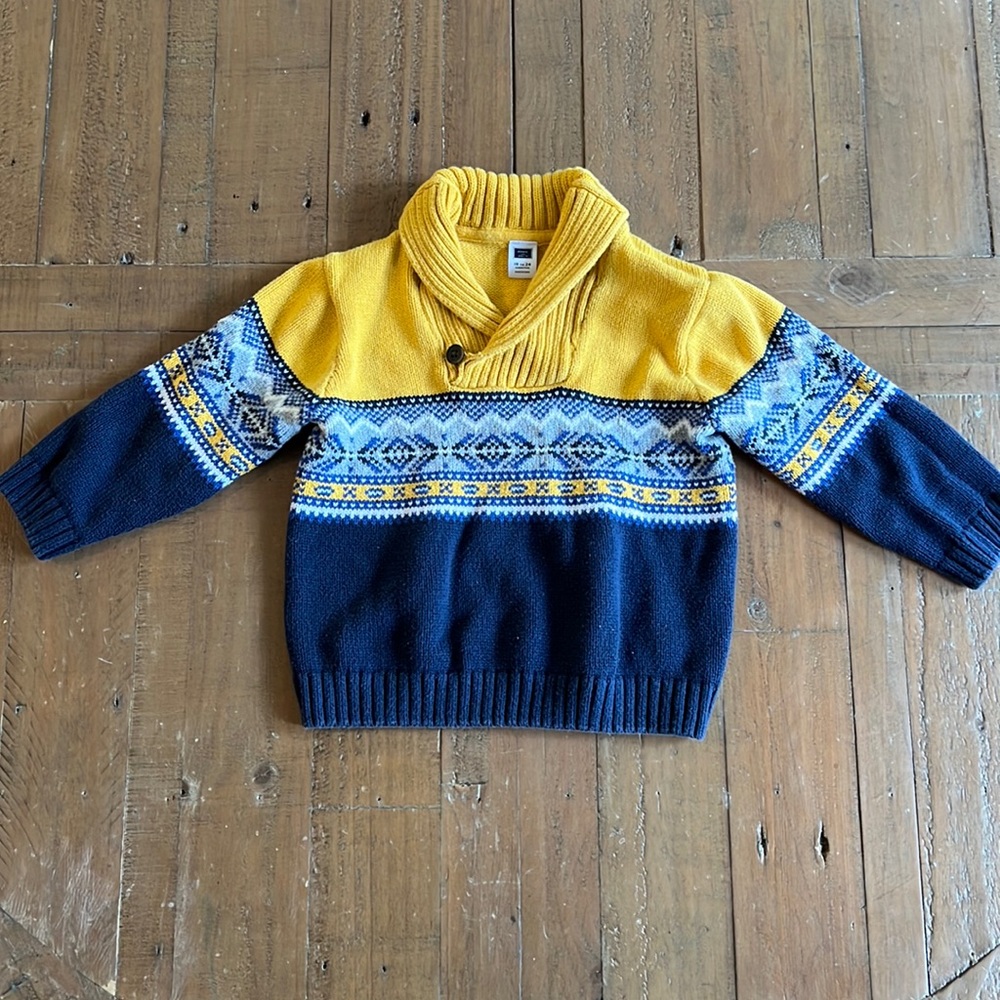 Janie and Jack navy Fairisle cowl neck sweater